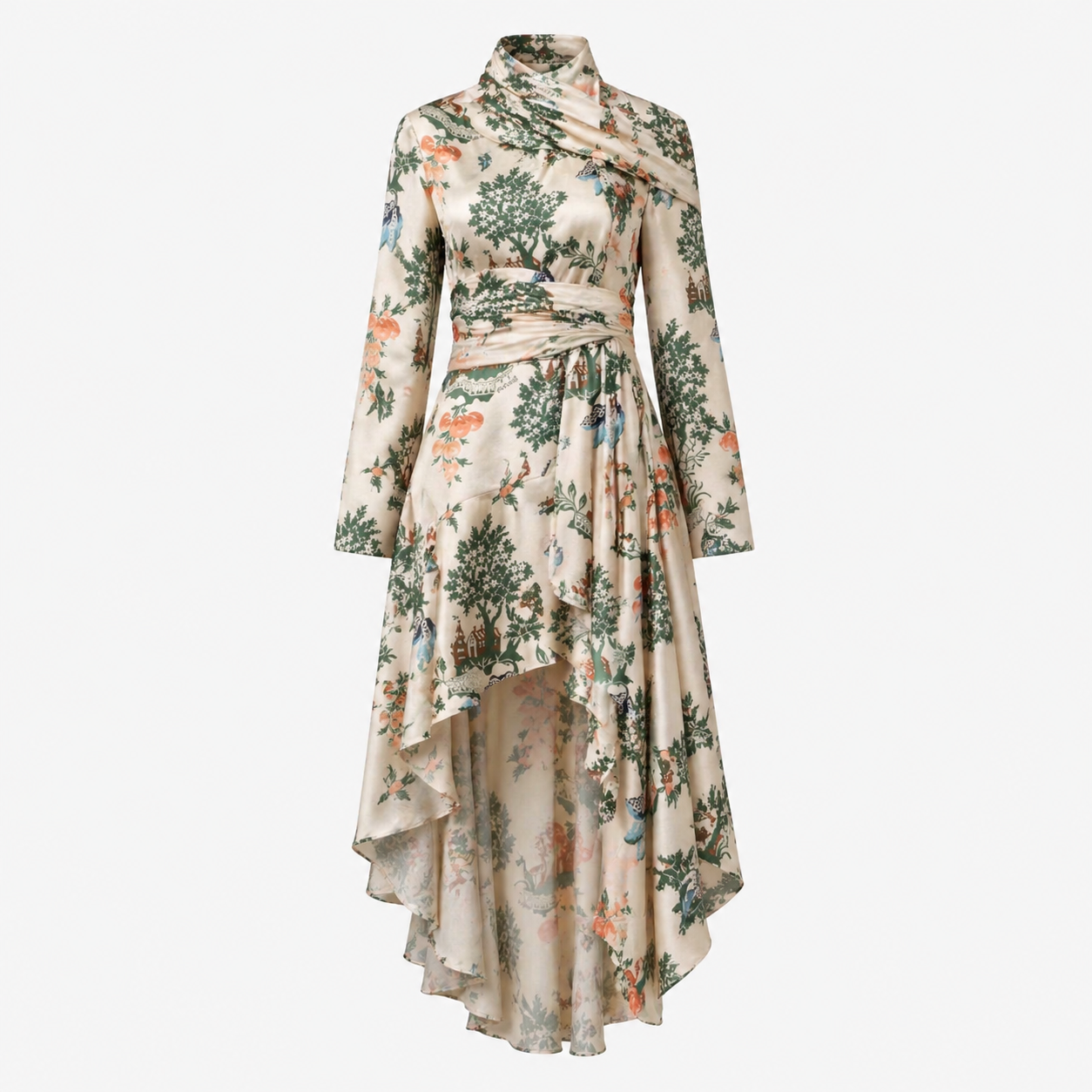 Artfully Deconstructed Asymmetric Scarf-Tie Dress
