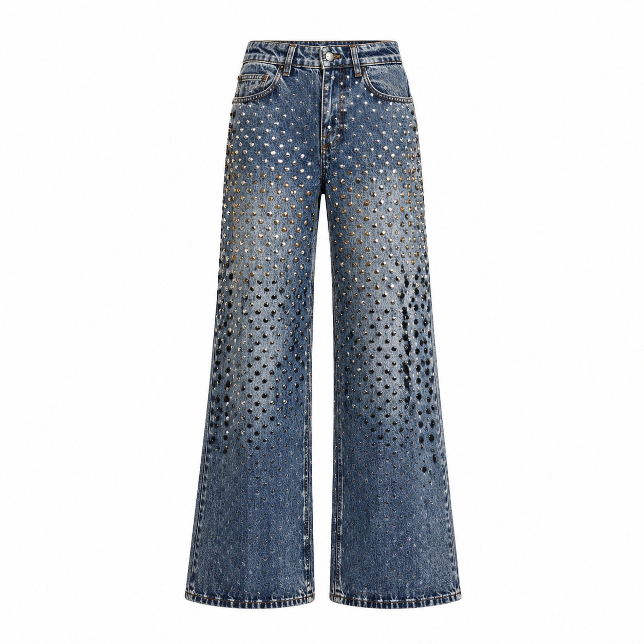 Gradient Metal Studded High-Rise Flare Jeans