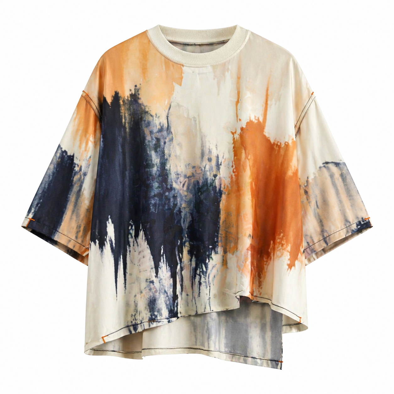Deconstructed Printed Crew Neck Top