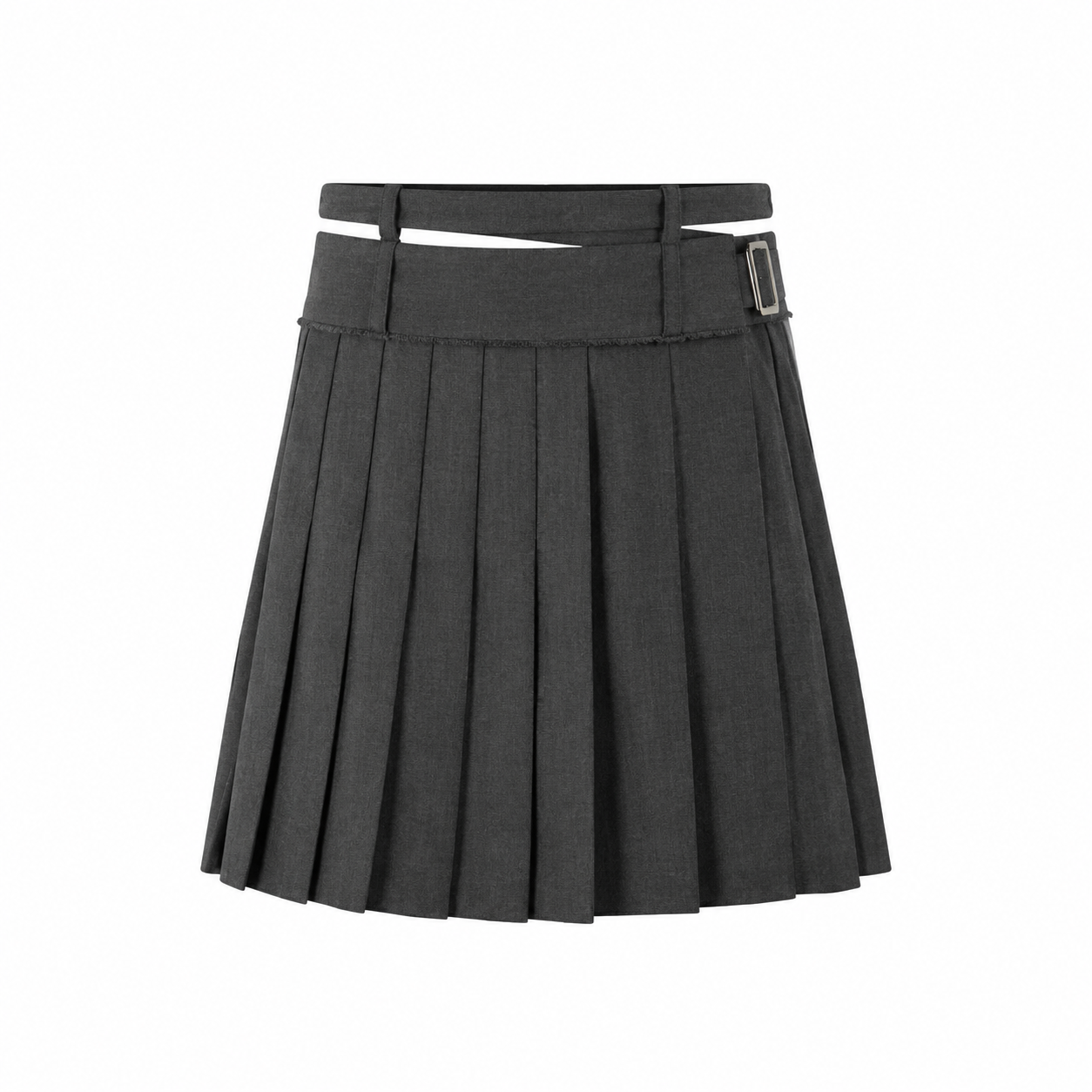 Deconstructed Asymmetric Double-Waist Pleated Midi Skirt