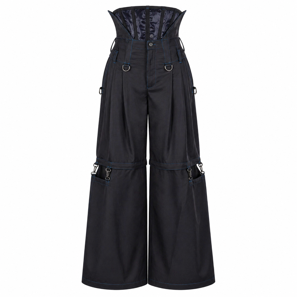 Deconstructed Double-Waistband High-Rise Wide-Leg Trouser